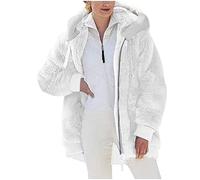 AnnSemo Winter Jackets for Women UK Teddy Fleece Coat Warm Plush Fluffy Hoodies Full Zip Stylish Fuzzy Sweatshirt Ladies Casual Jumper Outwear with Pockets and Drawstring