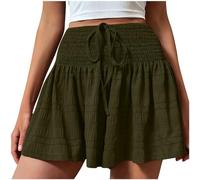 AnnSemo Women Girls Summer Skort Elasticated Waist Ruffle Shorts Solid Color Activewear Skirt Sport Running Tennis Skort Golf Skirt Bikini Bottoms Cotton Shorts Athletic Stretchy