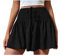 AnnSemo Women Girls Summer Skort Elasticated Waist Ruffle Shorts Solid Color Activewear Skirt Sport Running Tennis Skort Golf Skirt Bikini Bottoms Cotton Shorts Athletic Stretchy