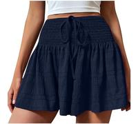 AnnSemo Women Girls Summer Skort Elasticated Waist Ruffle Shorts Solid Color Activewear Skirt Sport Running Tennis Skort Golf Skirt Bikini Bottoms Cotton Shorts Athletic Stretchy