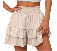 AnnSemo Women Girls Summer Skort Elasticated Waist Ruffle Shorts Solid Color Activewear Skirt Sport Running Tennis Skort Golf Skirt Bikini Bottoms Cotton Shorts Athletic Stretchy
