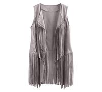 AnnSemo Women Tassel Vest 70s Hippie Faux Suede Rivets Sleeveless Fringe Waistcoat Jacket Cardigan Tops Jacket Cardigan Sleeveless Y2k Outerwear Streetwear ladies gilet