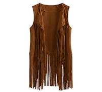 AnnSemo Women Tassel Vest 70s Hippie Faux Suede Rivets Sleeveless Fringe Waistcoat Jacket Cardigan Tops Jacket Cardigan Sleeveless Y2k Outerwear Streetwear ladies gilet