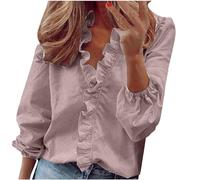 AnnSemo Women's Blouses & Shirts Casual Ruffle V Neck Long Sleeve Tops Plus Size Comfy Soft Shirts Loose Plain Blouses Elegant Work Office Formal Wear Slim Fit Business