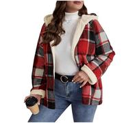 AnnSemo Womens Checked Jackets Winter Cosy Warm Fleece Lined Coats Long Sleeeve Zipper Hooded Oversized Jackets for Women UK Casual Plaid Coat Zip Up Hoodie
