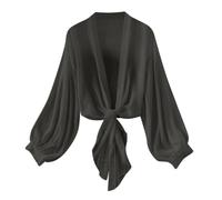 AnnSemo Womens Chiffon Cardigan Long Sleeve Cropped Summer Cardigans Lightweight Sheer Tie Front Dressy Tops Ladies Elegant Casual Plain Bolero Cardigans