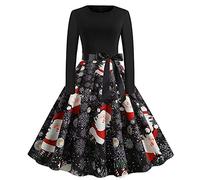 AnnSemo Women's Christmas Dress 1950s Cocktail Dresses Rockabilly Vintage Tea Dress Eleagnt Crew Neck Long Sleeve Hepburn Evening Party A-Line Swing Xmas Graphic