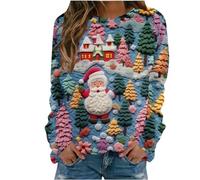 AnnSemo Womens Christmas Sweatshirts Xmas Jumper Vintage Crewneck Long Sleeve Plaid Jumper Funny Graphic Letter Print Casual Blouse Tops Tunic Blouse to Wear with Leggings XQM 3
