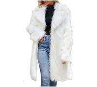 AnnSemo Women's Coats Winter Faux Fur Coat Fluffy Trench Coat Warm Long Ladies Cardigans Turndown Collar Long Sleeve Thick Thermal Cardigans with Big Pockets Ski outfit Outerwear Overcoats