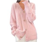AnnSemo Women's Cotton Cardigans Soft Cosy Button Down V Neck Cardigans for Women UK Long Sleeve Casual Knitted Sweater Ladies Long Sleeve Jumper Plain Outerwear Pink