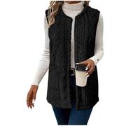 AnnSemo Womens Fleece Gilet Winter Warm Sleeveless Cardigan Jacket Trendy Textured Double-Faced Fleece Gilet Ladies Body Warmer Solid Round Neck Outwear Soft Cosy Coat with Pockets