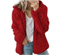 AnnSemo Womens Fleece Hoodie Jacket Sherpa Lined Full Zip Up Trench Coats Winter Warm Soft Teddy Fleece Hooded Sweatshirt Fluffy Cardigans Jumpers Sweater Overcoat Christmas
