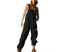AnnSemo Womens Fleece Overalls Winter Sherpa Jumpsuits Y2K Sleeveless Dungarees Casual Adjustable Straps Wide Leg Rompers Warm Fuzzy Playsuits with Pockets Loose Fit Ski Pants