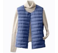 AnnSemo Womens Lightweight Gilet Short Puffer Jacket Winter Casual Women's Button Up Padded Gilets Warm Round Neck Sleeveless Outwear Solid Colour Comfy Bodywarmer Coat with Pocket