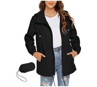 AnnSemo Women's Lightweight Waterproof Jacket Zip Up Packaway Mac Outdoor Jacket Softshell Windbreaker Foldaway Raincoat with Pocket Hooded Rain Coats for Women