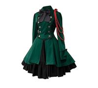 AnnSemo Womens Lolita Gothic Dress Vintage Bow Ruffle Steampunk Dress Long Sleeve Mini High Waist Short Y2K Renaissance Halloween Costumes Cosplay Green