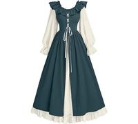 AnnSemo Women's Medieval Dress Renaissance Costumes Vintage Gothic Maxi Dresses with Hood Trumpet Sleeves Retro Victorian Gown Halloween Irish Witch Cosplay Party Dresses