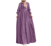 AnnSemo Women's Muslim Dress Casual Long Sleeve Islamic Prayer Clothing Elegant Button Down Shirt Dresses High Wiated Maxi Dress Plain Loose Abaya Kaftan Dubai Turkish