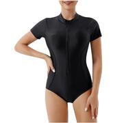 AnnSemo Women's One Piece Swimsuit Short Sleeve Sports Surfing Swimsuit Zipper Beachwear Swimming Costume Ladies Tummy Control Slimming Swimwear Monokinis Modest Bathing Suits Bodysuit Wetsuit