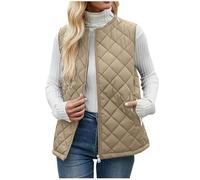 AnnSemo Womens Quilted Gilet Full Zipper Round Neck Sleeveless Jackets Winter Warm Padded Gilet for Women UK Casual Solid Colour Body Warmer Cozy Coat with Pockets