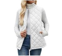 AnnSemo Womens Quilted Gilet Full Zipper Round Neck Sleeveless Jackets Winter Warm Padded Gilet for Women UK Casual Solid Colour Body Warmer Cozy Coat with Pockets