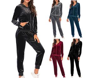 AnnSemo womens tracksuit set velour sweatsuit ladies lounge wear set solid color velvet long sleeve top full zipper oversized hoodies sweatshirt gym jogging bottoms 2 piece outfit