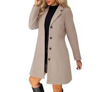 AnnSemo Womens Wool Blend Coats Casual Fashionable Single-Breasted Outwear Long Sleeve Lapel Collar Trench Overcoat Ladies Solid Colour Winter Office Elegant Long Coat
