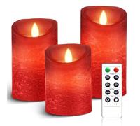 AnnSpa 3 Set LED Candles Battery Operated with 10-Key Remote Control and Cycling 24 Hours Timer, Red Flameless Real Wax Flickering Moving Wick Flickering Amber Yellow Light Pillar Candles