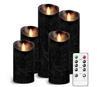 AnnSpa 5 Set LED Candles Battery Operated with Remote Control and Cycling Timer, Moving Wick Flickering Candle, Flameless Real Wax Pillar Candles for Party Garden Decoration Electric Candle - Black