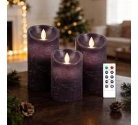 AnnSpa LED Candle 3 Set Battery Operated with 10-Key Remote Control and Cycling 24 Hours Timer, Flameless Real Wax Flickering Moving Wick Flickering Amber Yellow Light Pillar Candles （Purple）