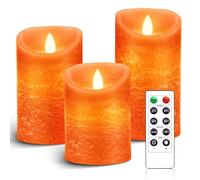AnnSpa LED Candle 3 Set Battery Operated with 10-Key Remote Control and Cycling 24 Hours Timer, Flameless Real Wax Flickering Moving Wick Flickering Amber Halloween Decorative Gift - Orange