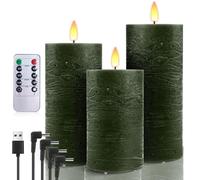 AnnSpa LED Candles 3 Set USB Rechargeable with Remote and Timers, Electric Candle, Led Candle with Remote Control, Flameless Real Wax Pillar Candles for Decoration, Wedding - Green