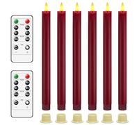 AnnSpa LED Candles Flameless Taper Candle 6 Set Battery Operated Flickering Taper Candle Electric 3D Wick Long Candle Stick for Home, Restaurant, Wedding, Display Stand Ornaments Decorations - Red