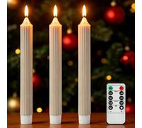 AnnSpa LED Candles Long Flameless Taper Candle 3 Set Battery Operated Flickering Taper Candle Electric 3D Wick Long Candle Stick for Halloween Christmas Decorations, Wedding, Remote and Timer - Gray