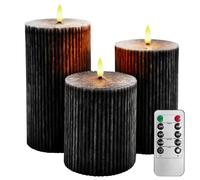 AnnSpa LED Candles Vertical Stripe 3 Set Pillar Candles with Remote Control and Timer Flickering Battery Operated Electric Candle flameless Candle Black
