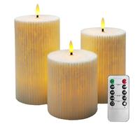 AnnSpa LED Candles Vertical Stripe 3 Set Pillar Candles with Remote Control and Timer Flickering Battery Operated Electric Candle flameless Candle - White