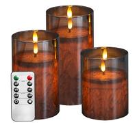 AnnSpa LED Flameless Candles 3 Set Grey Transparent Glass Battery Operated Candles Bright Pillar Candles 3D Wick with Timer H 4" 5" 6" for Home Decor, Bedroom Accessories, Ornaments for Living Room