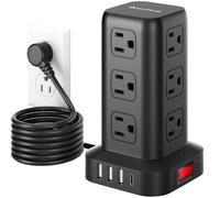 AnnTane - Power Strip with 6.5ft Surge Protector, Power Strip Tower with 4 USB Ports (1USB C), Extension Cord with 12 AC Outlets,