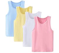 Anntry 2-10 Years Little Girls Solid Colors Soft Camisole Undershirts 4 Pack Kids Comfort Breathable Tank Tops(Colors-1,7-8 Years)