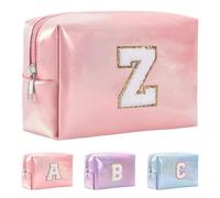 Anntry A-Z Personalized Initial Letter Makeup Bag Organizer,Waterproof PU Leather Chenille Letter Cosmetic Pouch Bag Travel Portable Toiletry Bag,Gift Ideal for Teen Girls Women Birthday Friend Mom