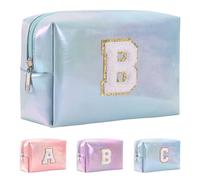 Anntry A-Z Personalized Initial Letter Makeup Bag Organizer,Waterproof PU Leather Chenille Letter Cosmetic Pouch Bag Travel Portable Toiletry Bag,Gift Ideal for Teen Girls Women Birthday Friend Mom