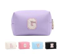 Anntry Small Personalized Initial Letter Makeup Bag, Cute Waterproof PU Leather Chenille Letter Cosmetic Bag Travel Makeup Bag, Preppy Makeup Pouch Toiletry Zipper Pouch Organizer for Women and Girls