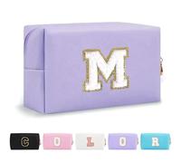 Anntry Small Personalized Initial Letter Makeup Bag, Cute Waterproof PU Leather Chenille Letter Cosmetic Bag Travel Makeup Bag, Preppy Makeup Pouch Toiletry Zipper Pouch Organizer for Women and Girls