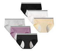 Anntry Teen Girls Cotton Underwear Menstrual Period Pants Leakproof Knickers Mid Waist Solid Panties for Teenage Age 10-18 (Pack of 6)(Must Wear with Pad or Tampon)