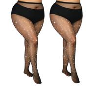 ANNTXL Plus Size Fishnet Tights Sparkle Stockings Glitter Pantyhose High Waist Small Mesh Stockings Value Pack of 2, Black, XX-Large-4X-Large Plus