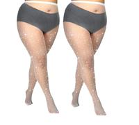 ANNTXL Plus Size Fishnet Tights Sparkle Stockings Glitter Pantyhose High Waist Small Mesh Stockings Value Pack of 2, White, XX-Large-4X-Large Plus
