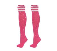 ANNTXL Woman's Rhinestone Over Knee High Socks Stripe Knit Stockings Leg Warmers for Christmas Valentines day Events, Pink White Stripe, M
