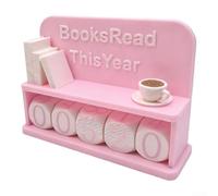 Annual Reading Book Display Sign, 3D Printed Bookshelf Decor for Readers Tracking Books Read This Year, Motivational Reading Challenge Counter, (Pink)