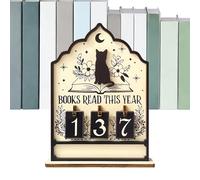 Annual Reading Counter Board - Feline Style Book Count Display, Creative Literature Progress Tracker Decor, 999 Title Tally Sign | Study Shelf Holiday Countertop Organizer for Book Lovers