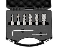 Annular Cutter Set 6 Pcs, 1" Cutting Depth, 1/2" to 1-1/16" Cutting Diameter, HSS Mag Drill Bits Kit with Pilot Pin & Portable Case, Universal Shank Mag Drill Bits for Magnetic Drill Press